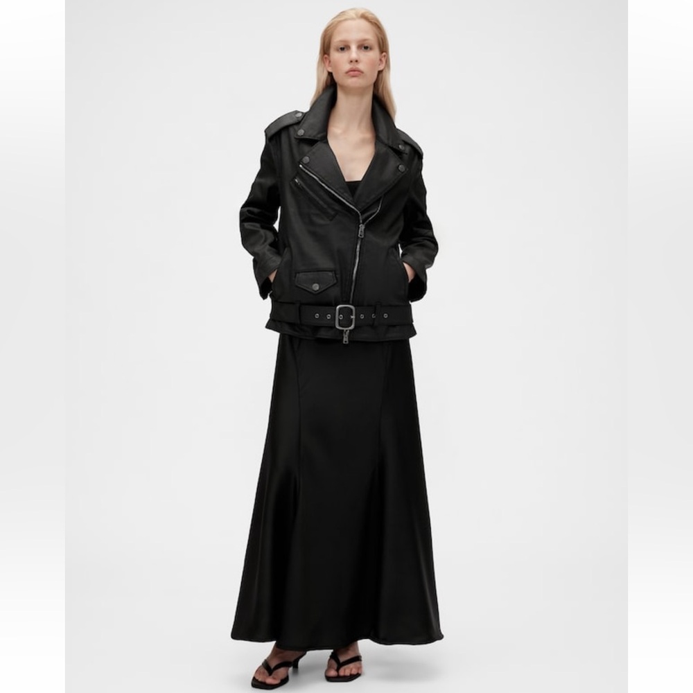 GAP STUDIO Black Coated Denim Moto Jacket